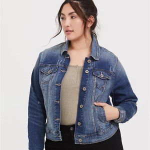 Torrid Medium Wash Distressed Denim Trucker Jacket
